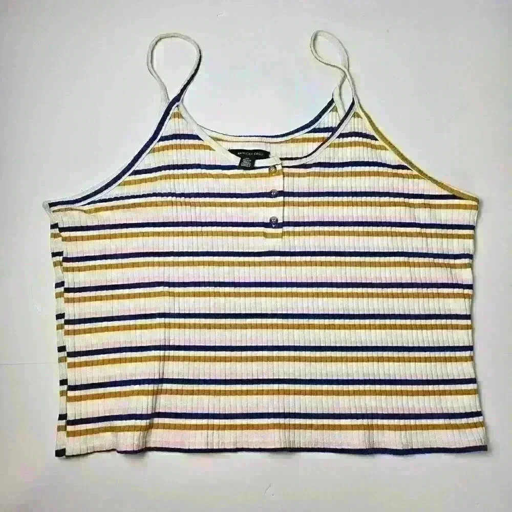 American Eagle Outfitters 90s Y2K Striped Cropped Spagetti Strap Cami Size XXL